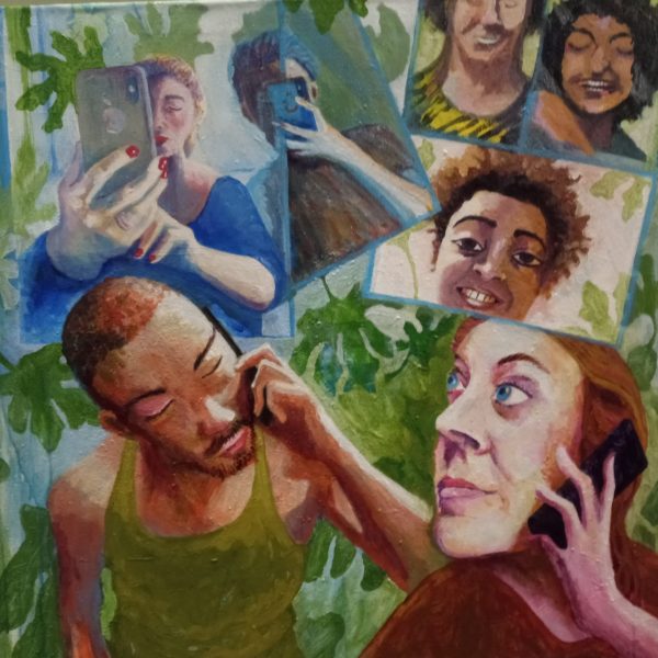 Josephine Kelly , Figs and phones, acrylic on canvas