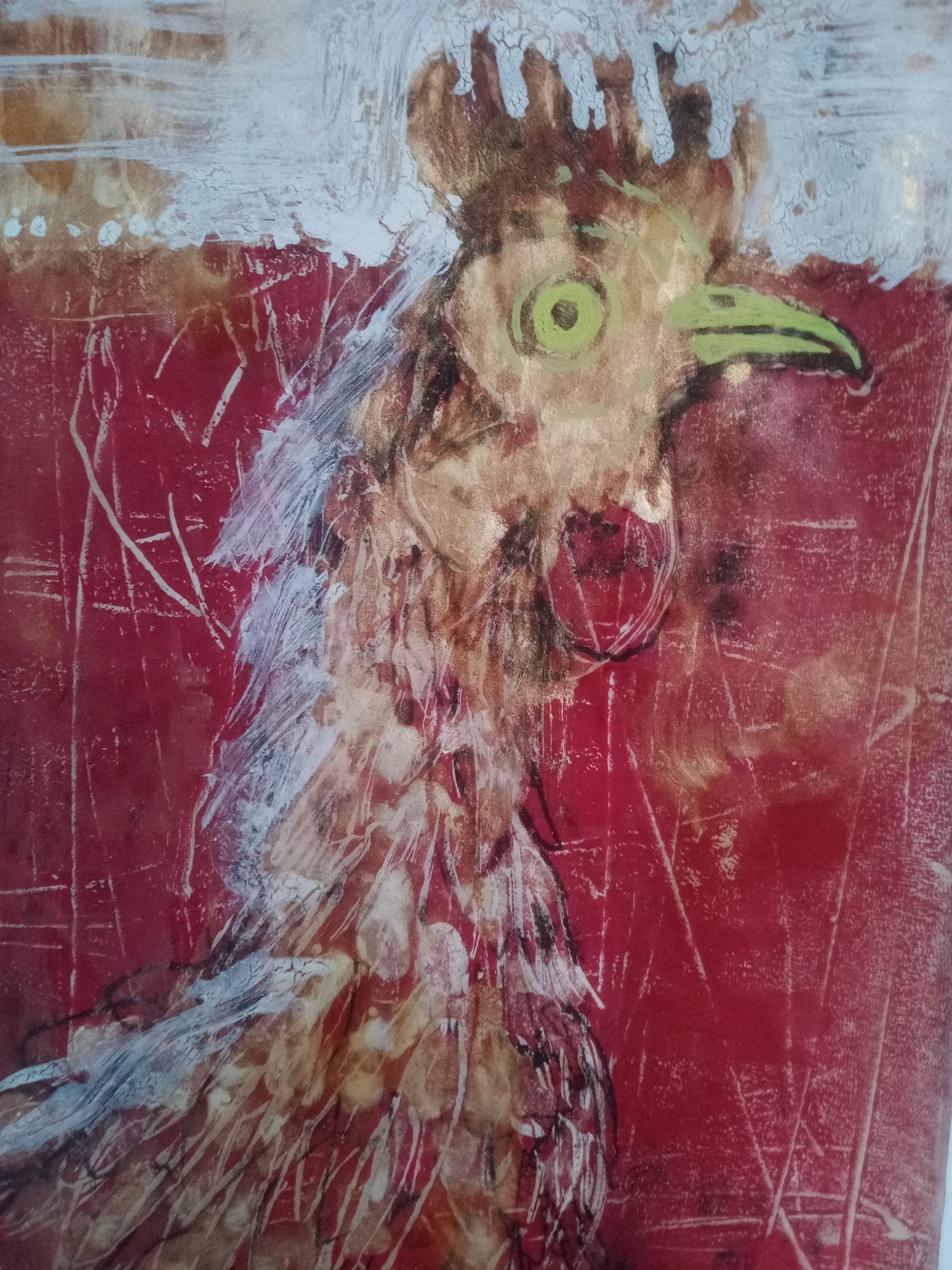 Josephine Kelly, Hen pecked, monotype print