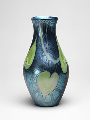 Small vase with heart-shaped leaves. Louis Comfort Tiffany (American, 1848-1933). Glass.