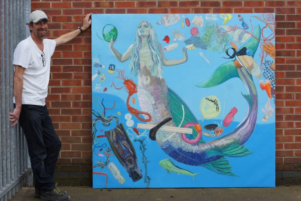 Installation technician Martin and James Tovey's Mermaid Painting on its way to the Vivacity Unit 2018