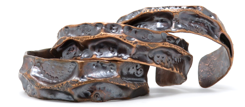 'Fantasy' Air Chased Copper Pipe Cuffs by Shalini Austin: Metalsmith