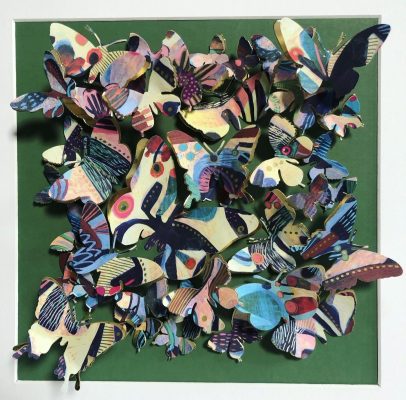 Paper butterflies from acrylic and ink painting