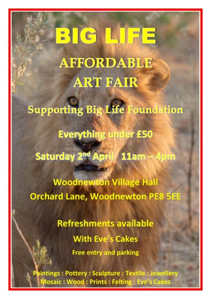 Big Life Affordable Art Fair 2022 is being held on Saturday 2nd April there will be a Big Life Affordable Art Fair at Woodnewton Village Hall from 11am- 4pm.





Visitors will be able to visit a range of stalls with artists selling pottery, textiles, jewellery, paintings, copper works, upcycled wood, clay sculptures, prints etc at affordable prices (nothing above £50) all original pieces of art.

There will also be a stall dedicated to raising funds for Big Life and if you are feeling peckish tea/coffee and cake are on offer as well as a cake stall with treats to take home. Big Life is a charity that was set up to address the problem of escalating poaching in East Africa. Its' area of operation covers approximately 1.6 million acres across the Amboseli-Tsavo-

Kilimanjaro ecosystem in East
Africa. Big Life employs hundreds of Masai rangers who help to protect and secure wildlife and critical habitat. It works on the ground in East Africa, partnering with local communities to protect nature for the benefit of all.




So please come along and have a great day, take home some wonderful art (and cake) and support this hardworking charity.

Saturday 2nd April 

Woodnewton Village Hall 

11am – 4pm 