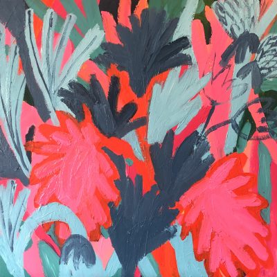Painting of red and blue floral pattern