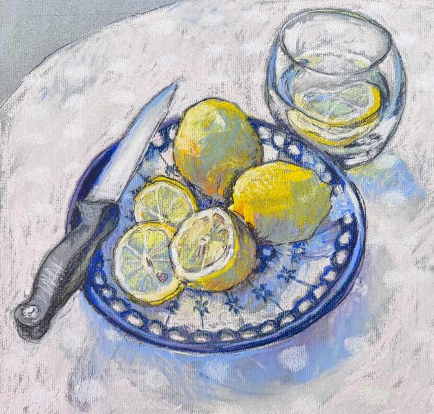Boleslawiec and lemons - pastel on paper