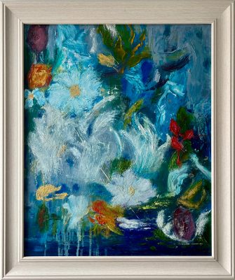 'Dances With Flowers' Oil on canvas board, framed.