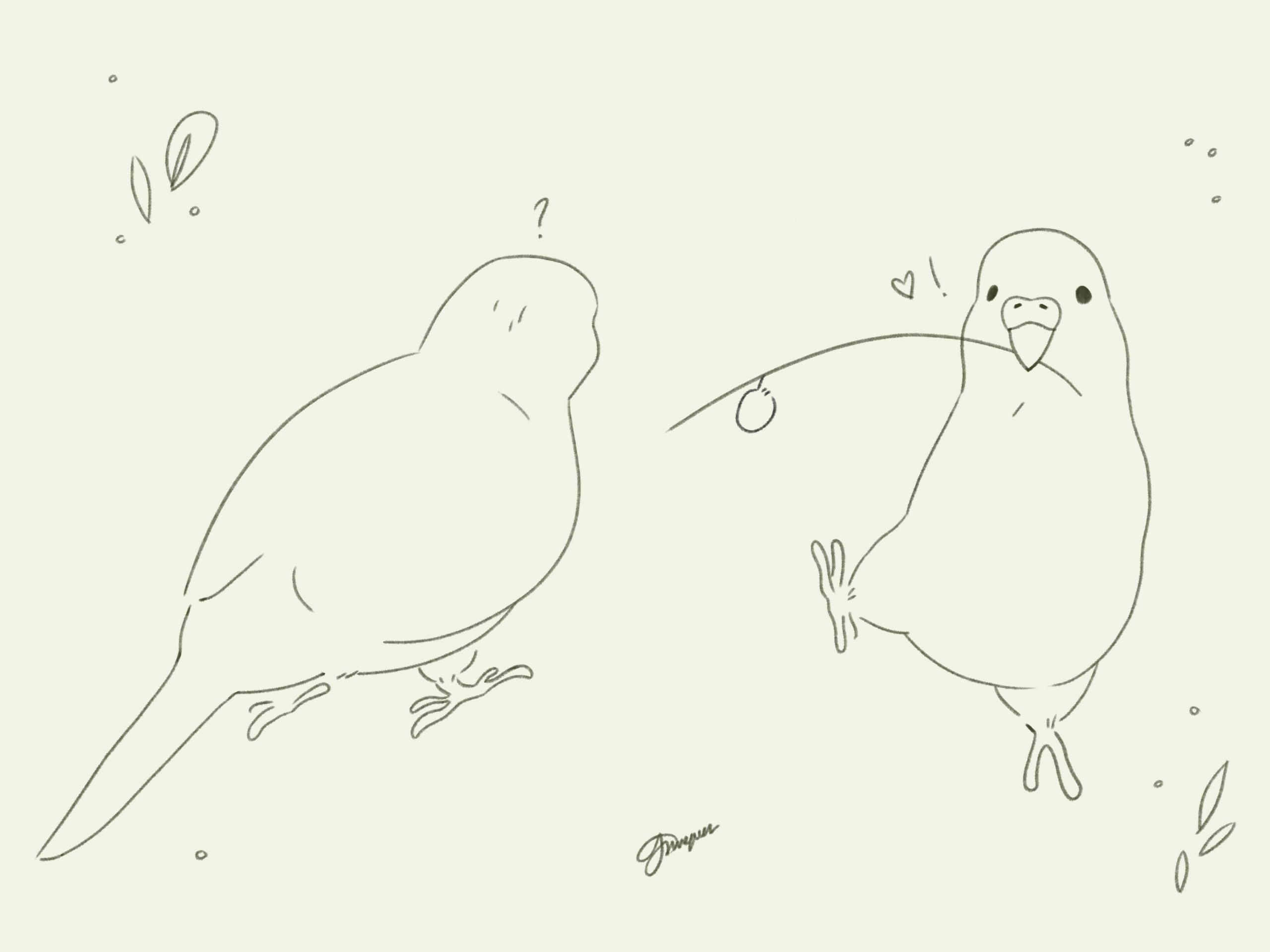 A line drawing of two birds