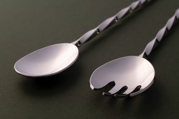 Silver pickle fork and pickle spoon with barley twist handles