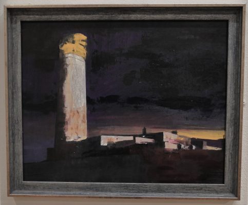 Lighthouse in dark colours. Oils.